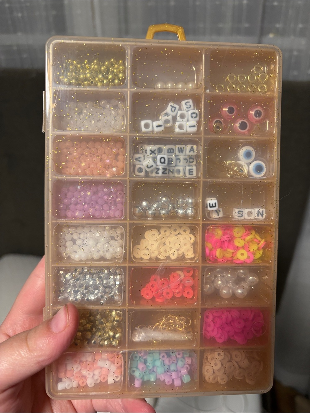 Target Bead and Charm Organizer in Pink Gold Glitter with Multicolor Beads